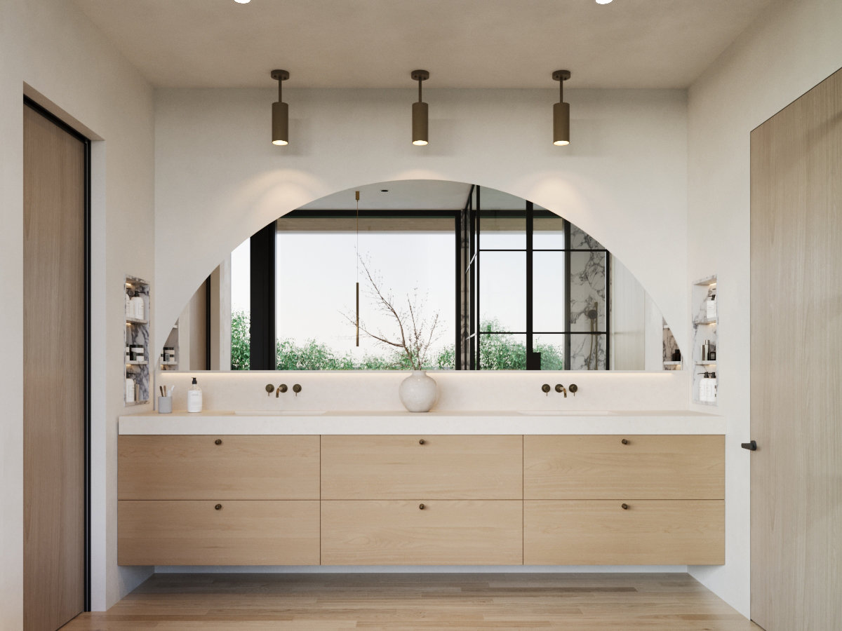Casa Sera — Primary bathroom vanity — rendering
