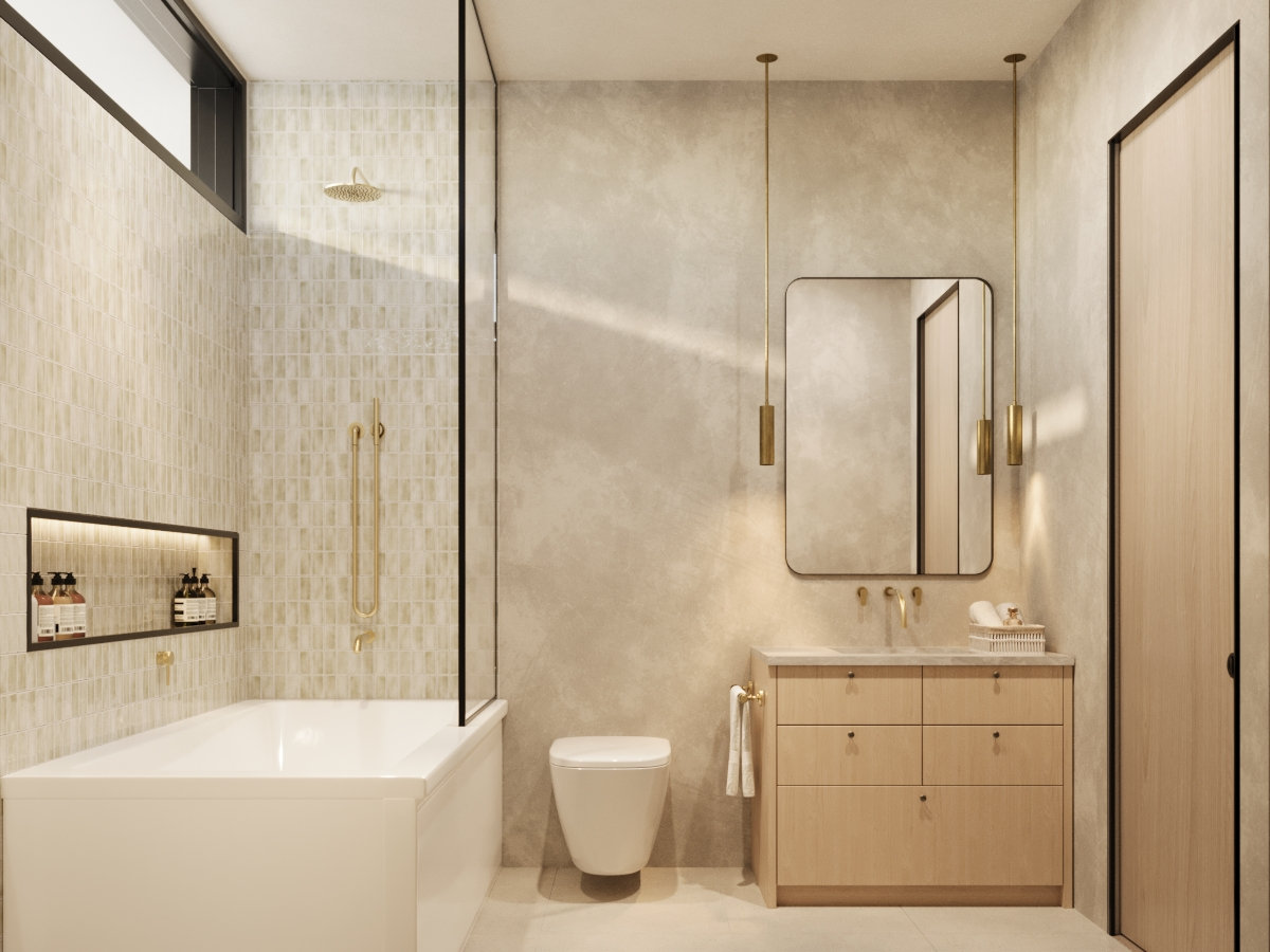 Casa Sera — Guest bathroom shower — rendering