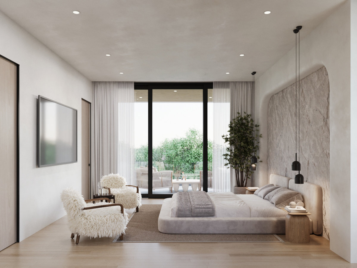 Casa Sera — Primary bedroom sitting area — rendering