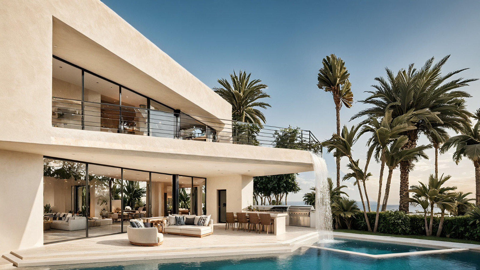 Villa Solana — Covered pool terrace — rendering